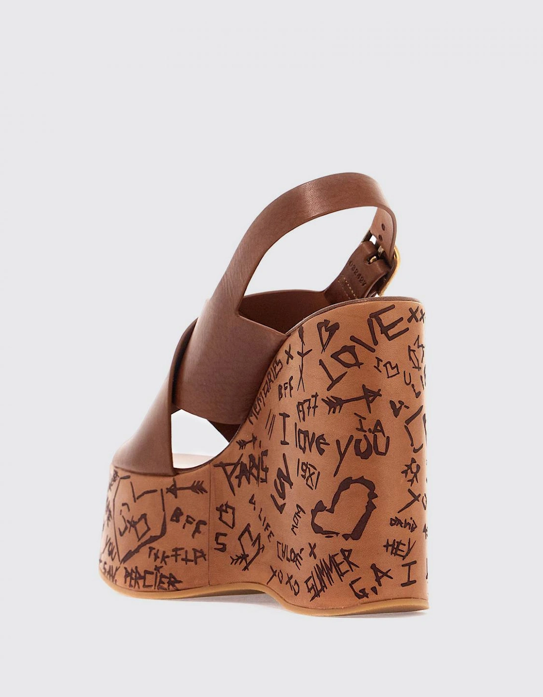 Platform Wedge Sandals Graffiti Print