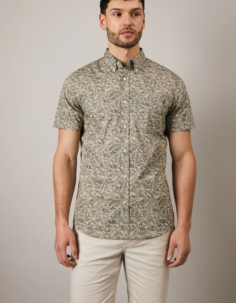 Khaki Leaf Print Short Sleeve Shirt