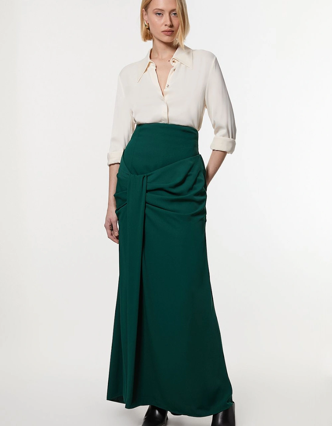 Soft Tailored High Waisted Draped Maxi Skirt, 2 of 1