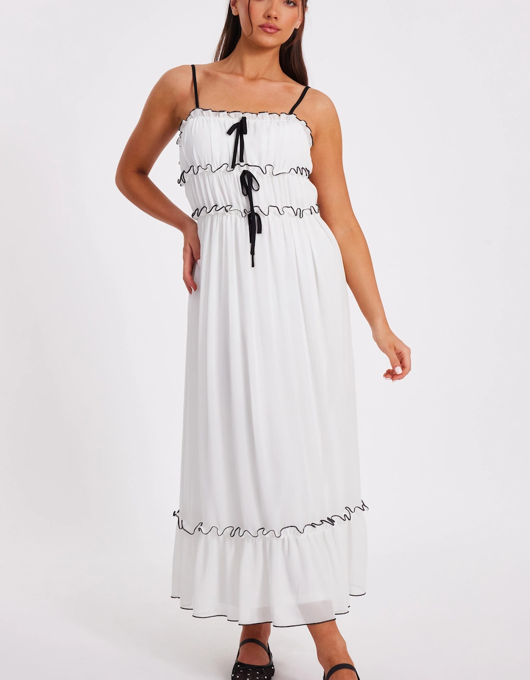 White Petite Chiffon Strappy Midaxi Dress, 2 of 1