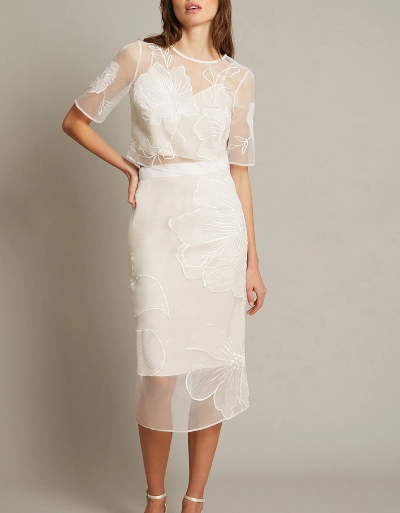 Rosa Embroidered Floral Pencil Bridal Skirt Ivory