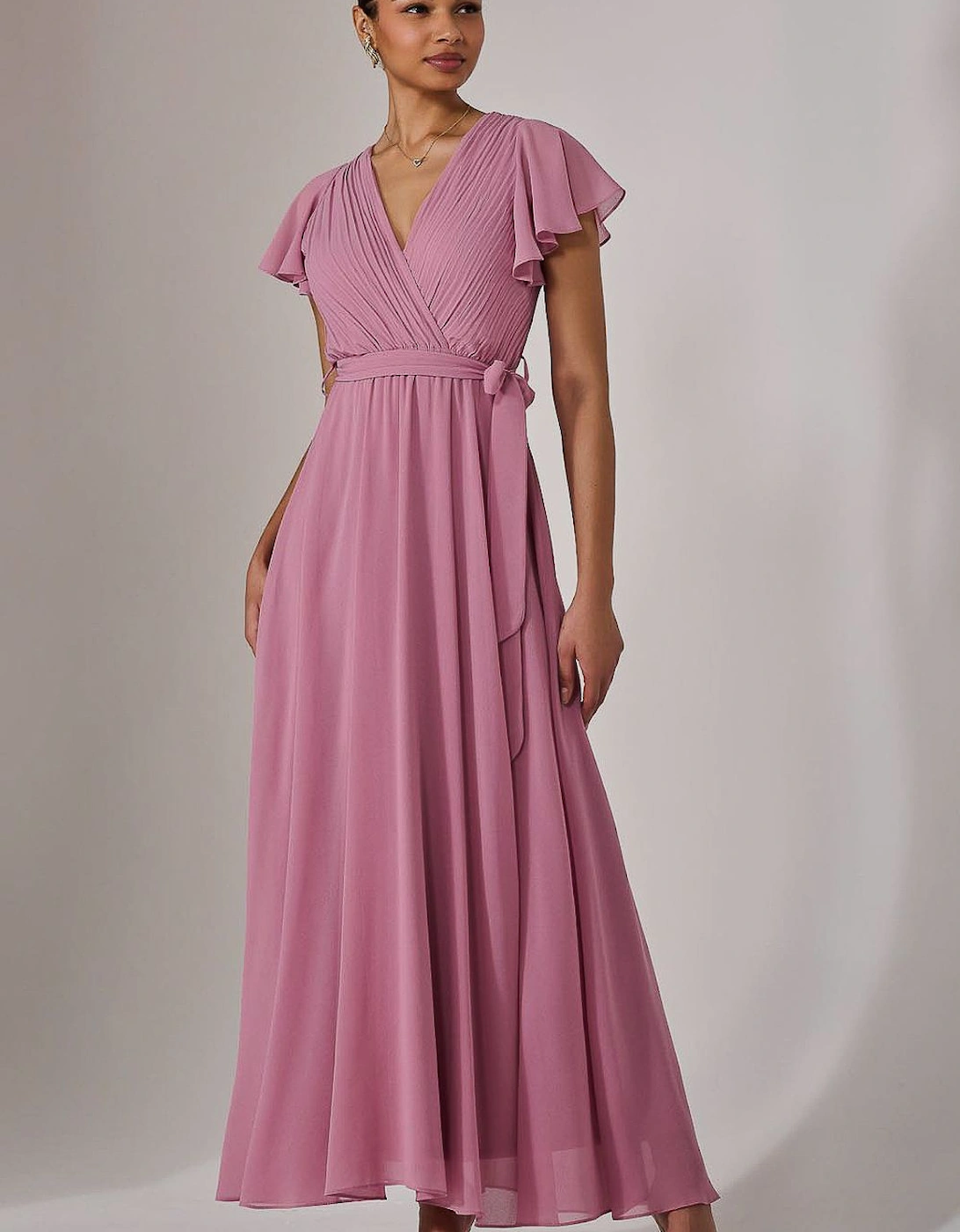 Chiffon Flutter Sleeve Maxi Dress, 2 of 1