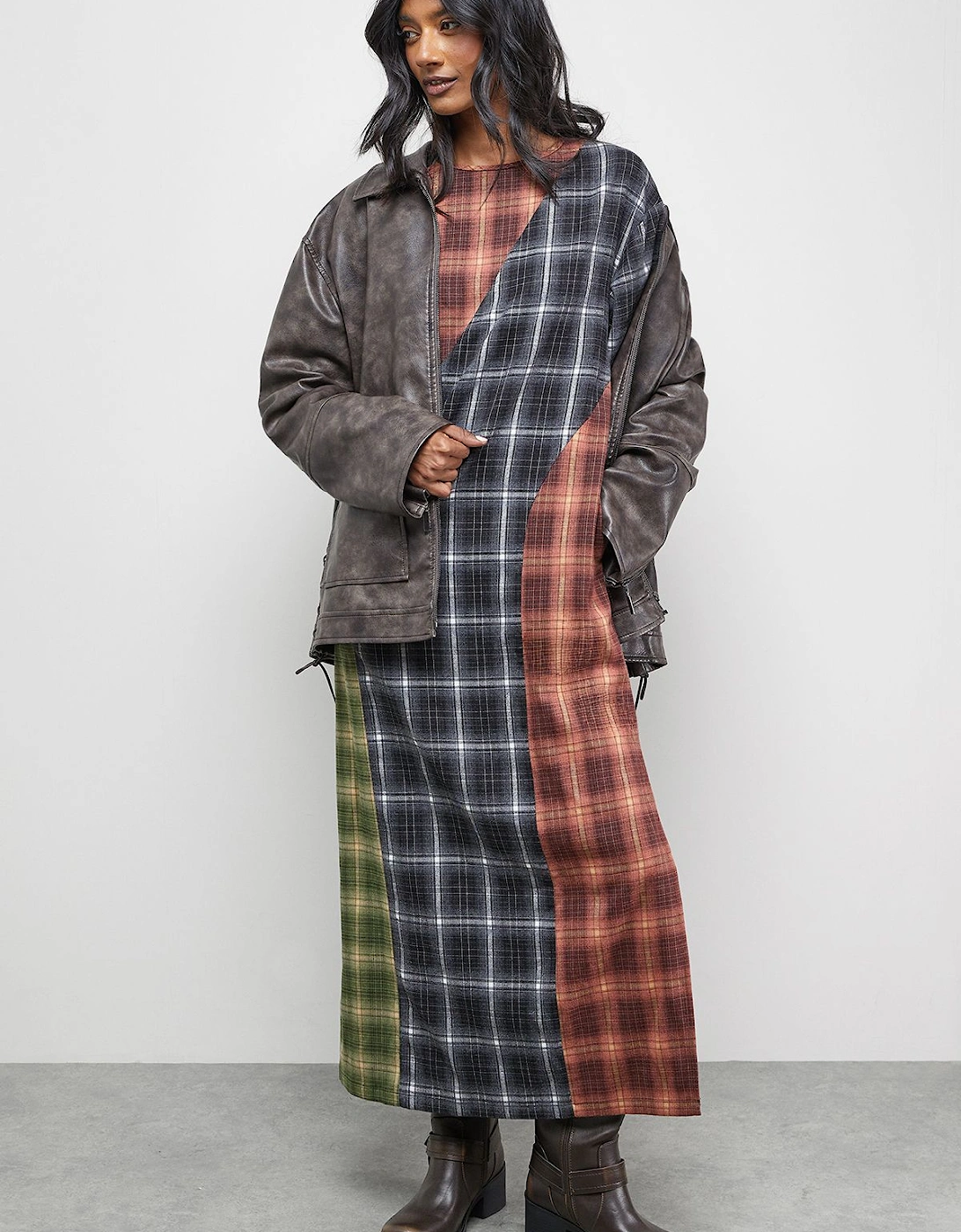 Mixed Panelled Check Oversized Midi T-Shirt Dress, 2 of 1