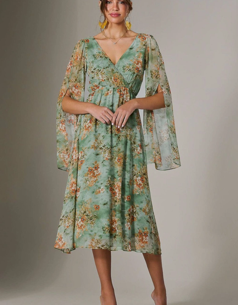 Chiffon Split Sleeve Midaxi Dress
