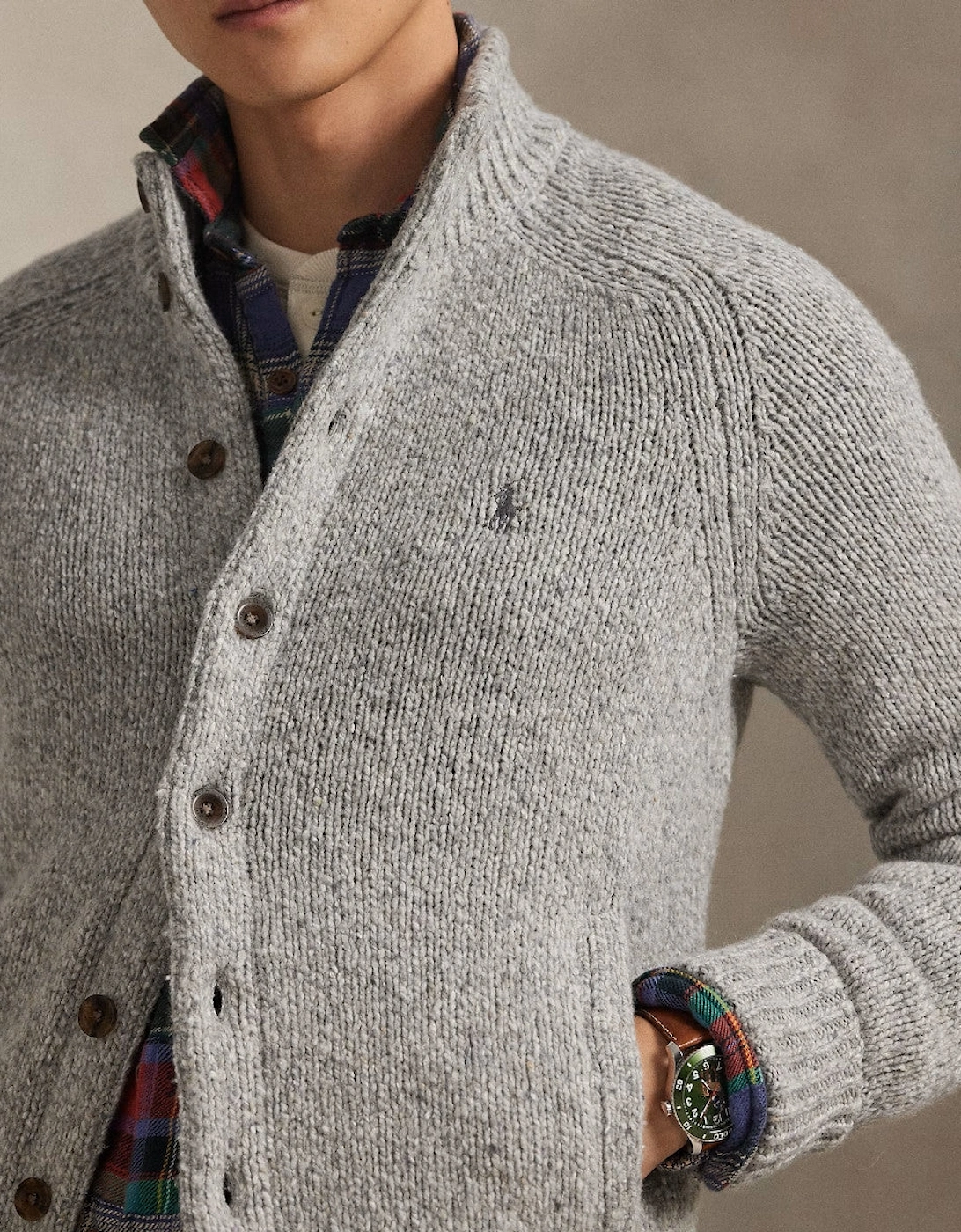 Wool Blend Cardigan 002 Grey Marl