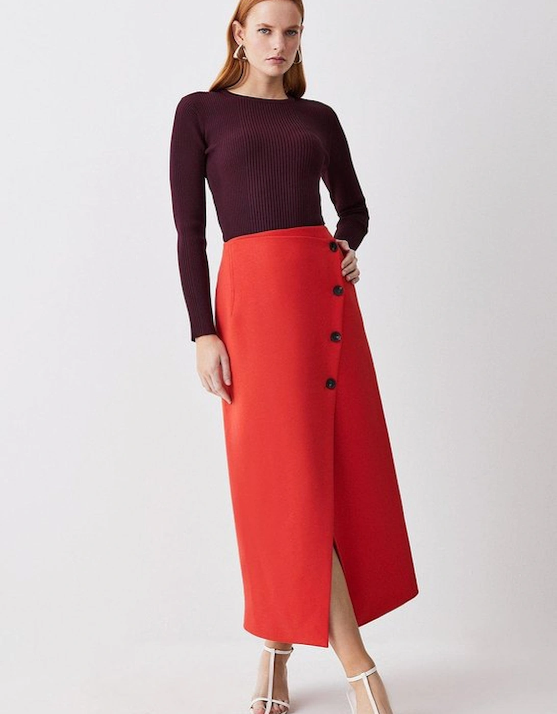 Compact Stretch Low Waist Wrap Midaxi Skirt, 5 of 4