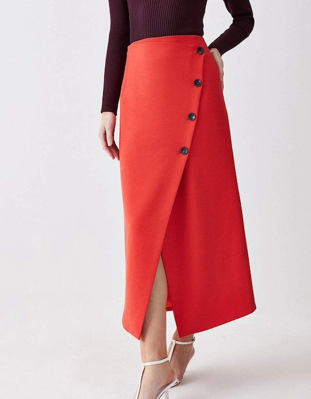 Compact Stretch Low Waist Wrap Midaxi Skirt