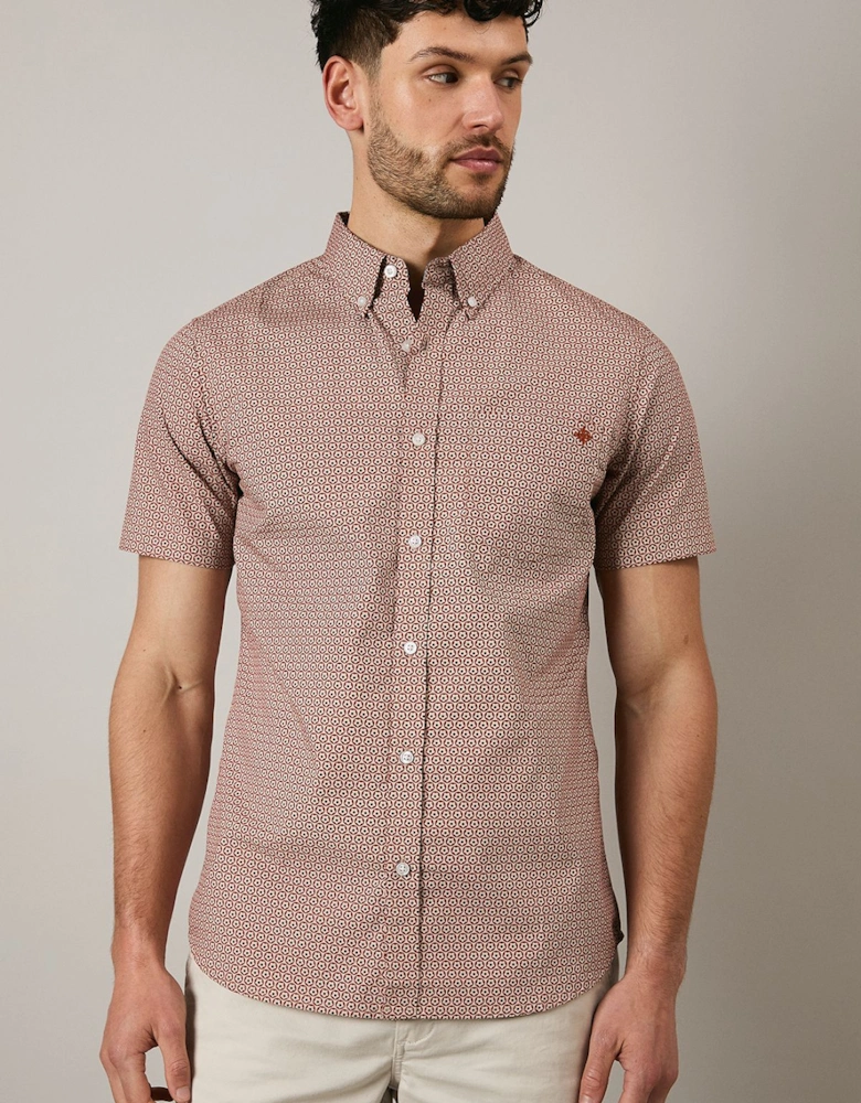 Orange Geo Print Short Sleeve Shirt