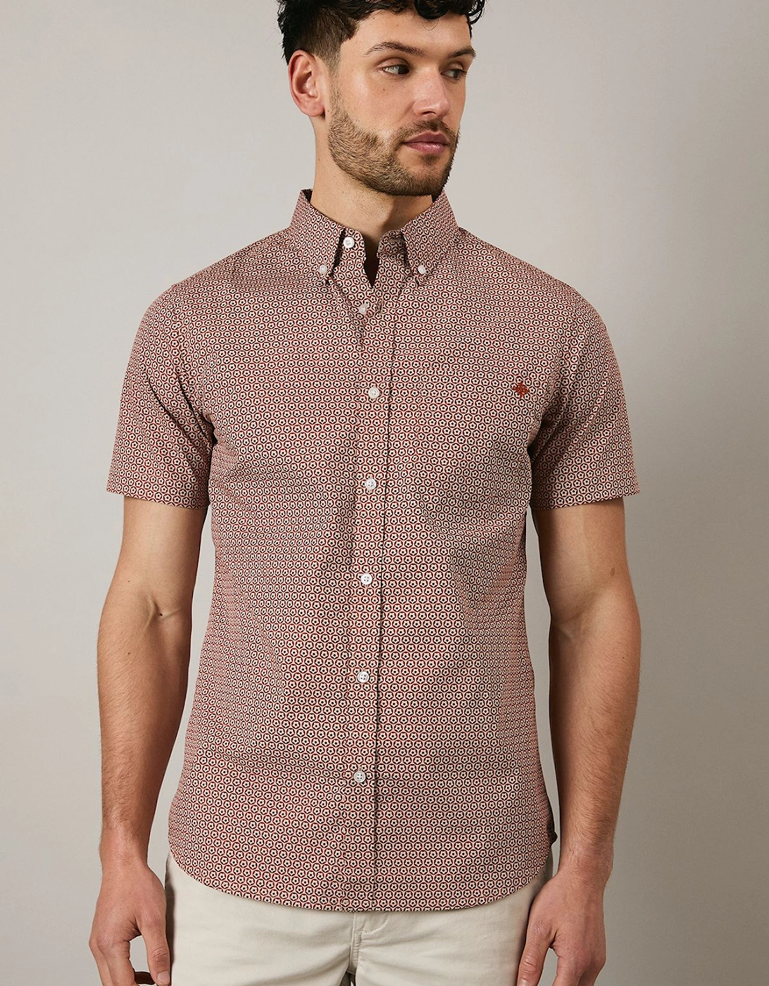 Orange Geo Print Short Sleeve Shirt, 2 of 1