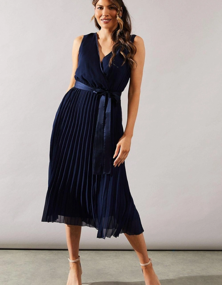 Pleated Satin Detail Midi Dress