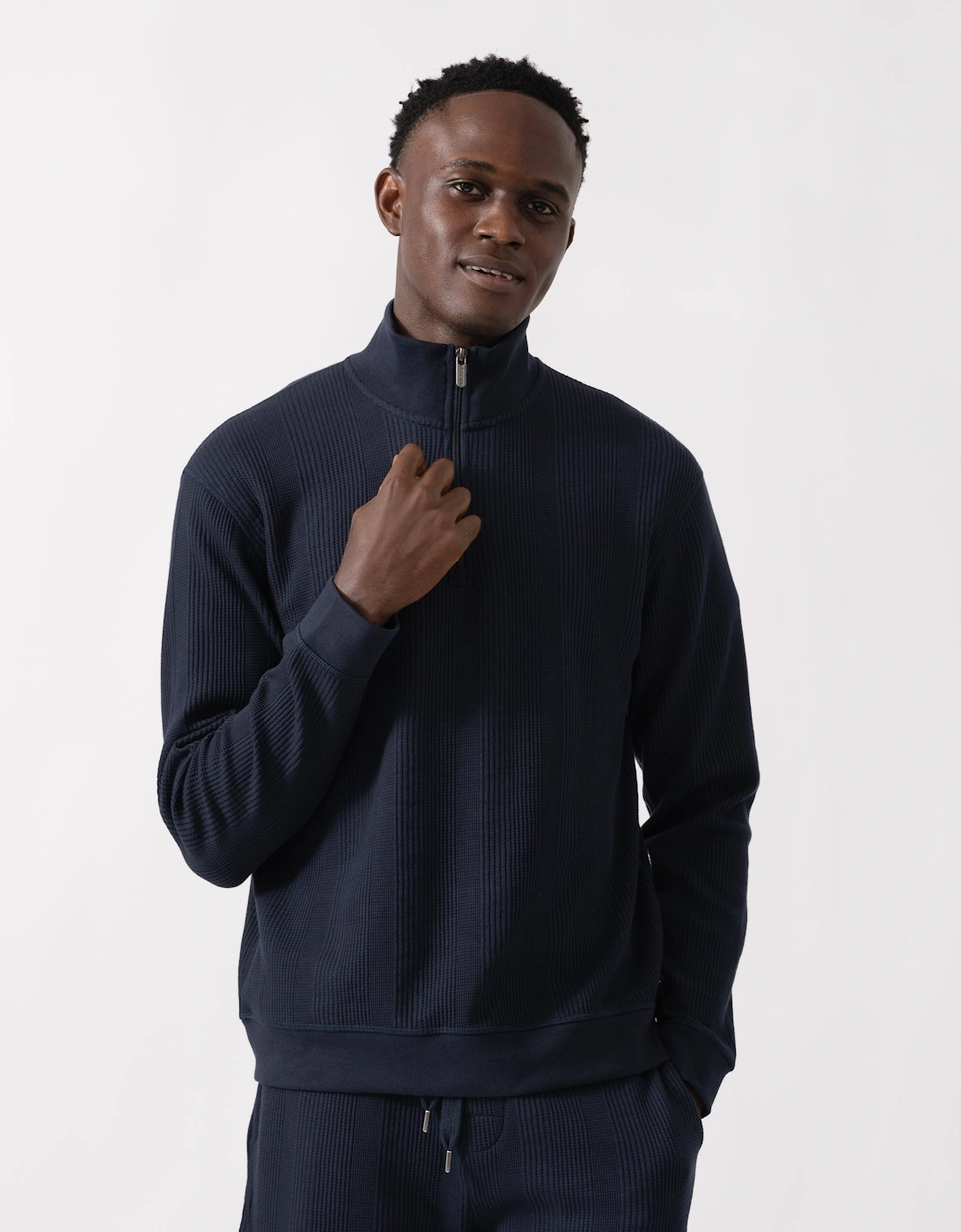 BOSS Orange Structure Mens 1/4 Zip Loungewear Top - Dark Blue 403, 6 of 5