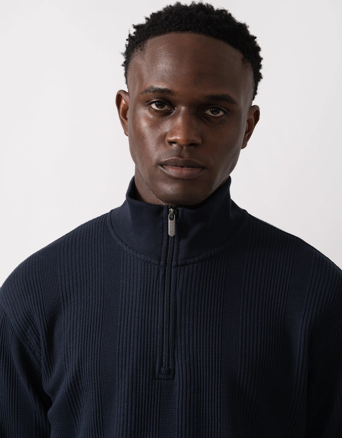 BOSS Orange Structure Mens 1/4 Zip Loungewear Top - Dark Blue 403