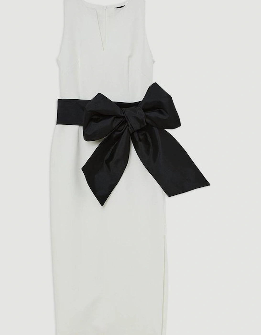 Clean Tailored Taffeta Contrast Bow Tie Waist Midi Dress
