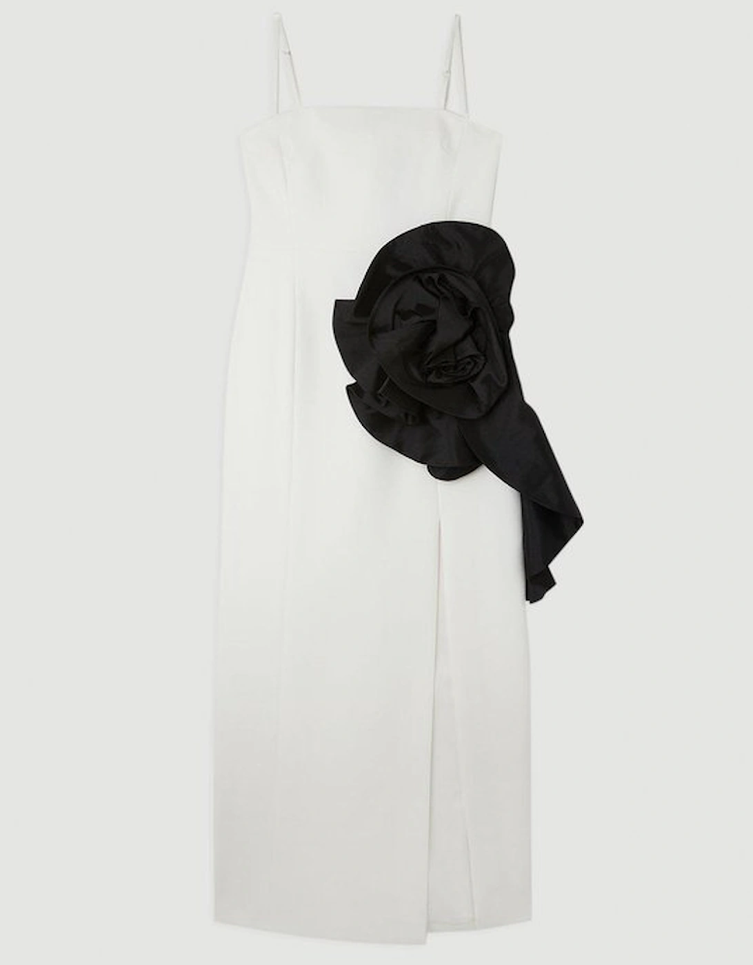 Compact Stretch Taffeta Rosette Midi Dress