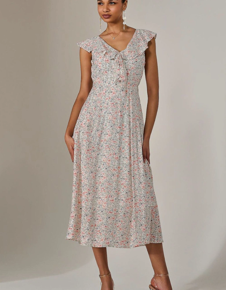 Frill V Neck Midaxi Dress