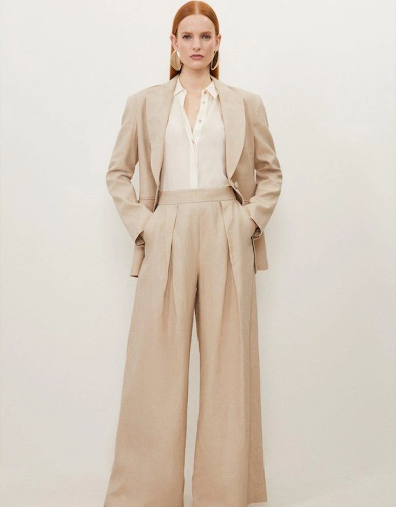Premium Linen Tailored Pleated Wide Leg Trousers