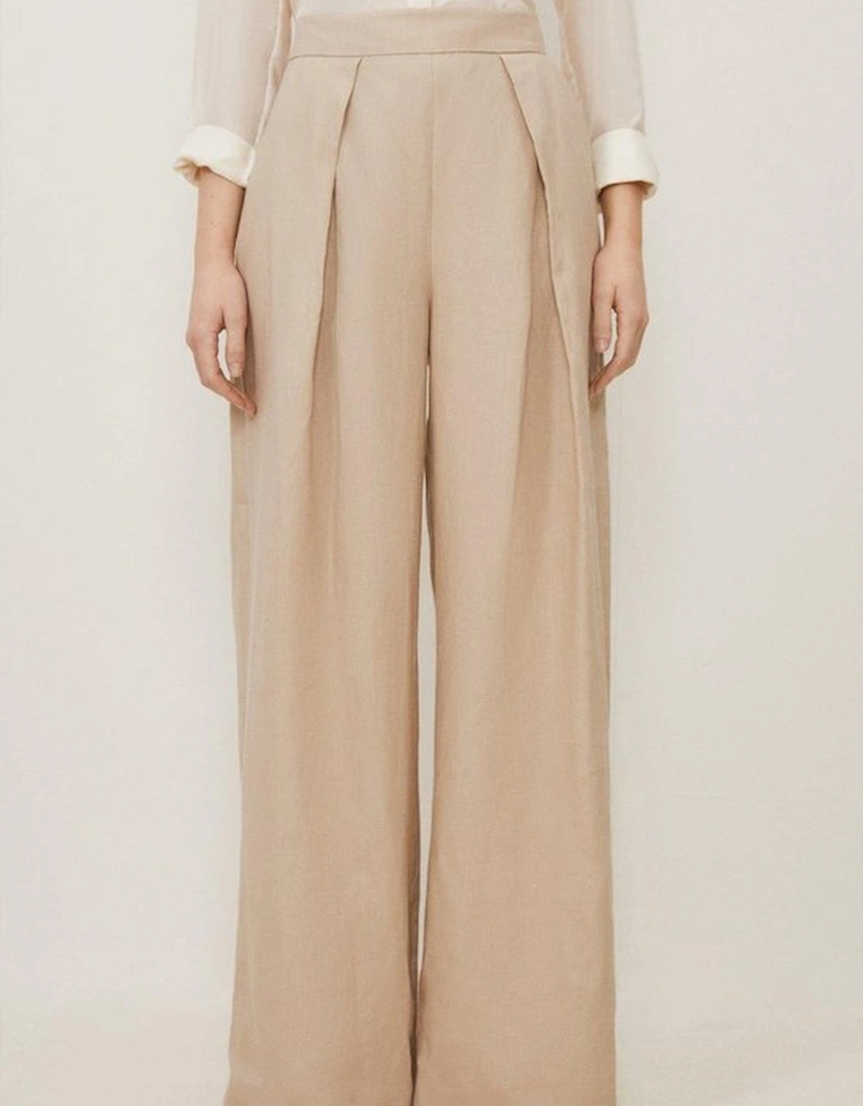 Premium Linen Tailored Pleated Wide Leg Trousers