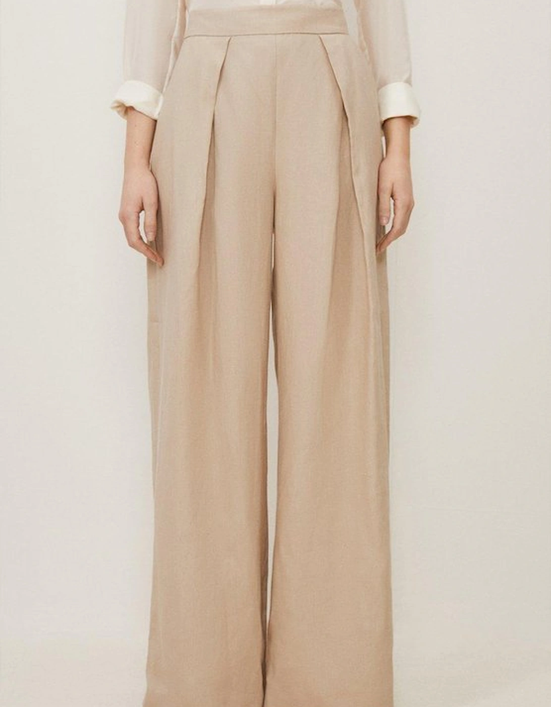 Premium Linen Tailored Pleated Wide Leg Trousers