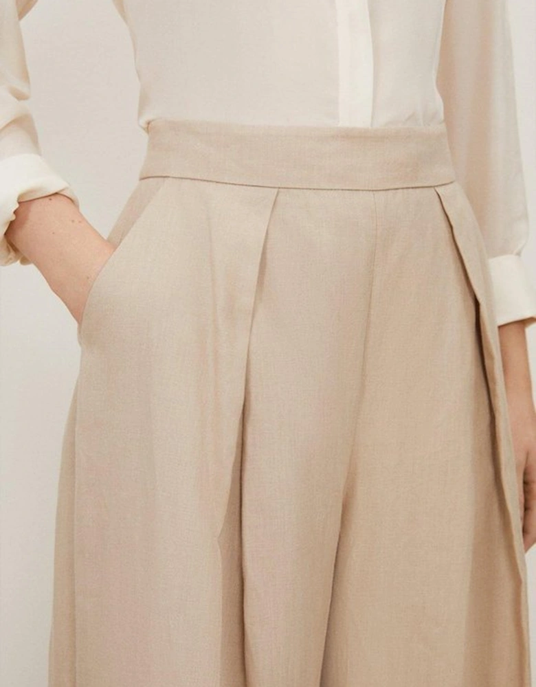 Premium Linen Tailored Pleated Wide Leg Trousers