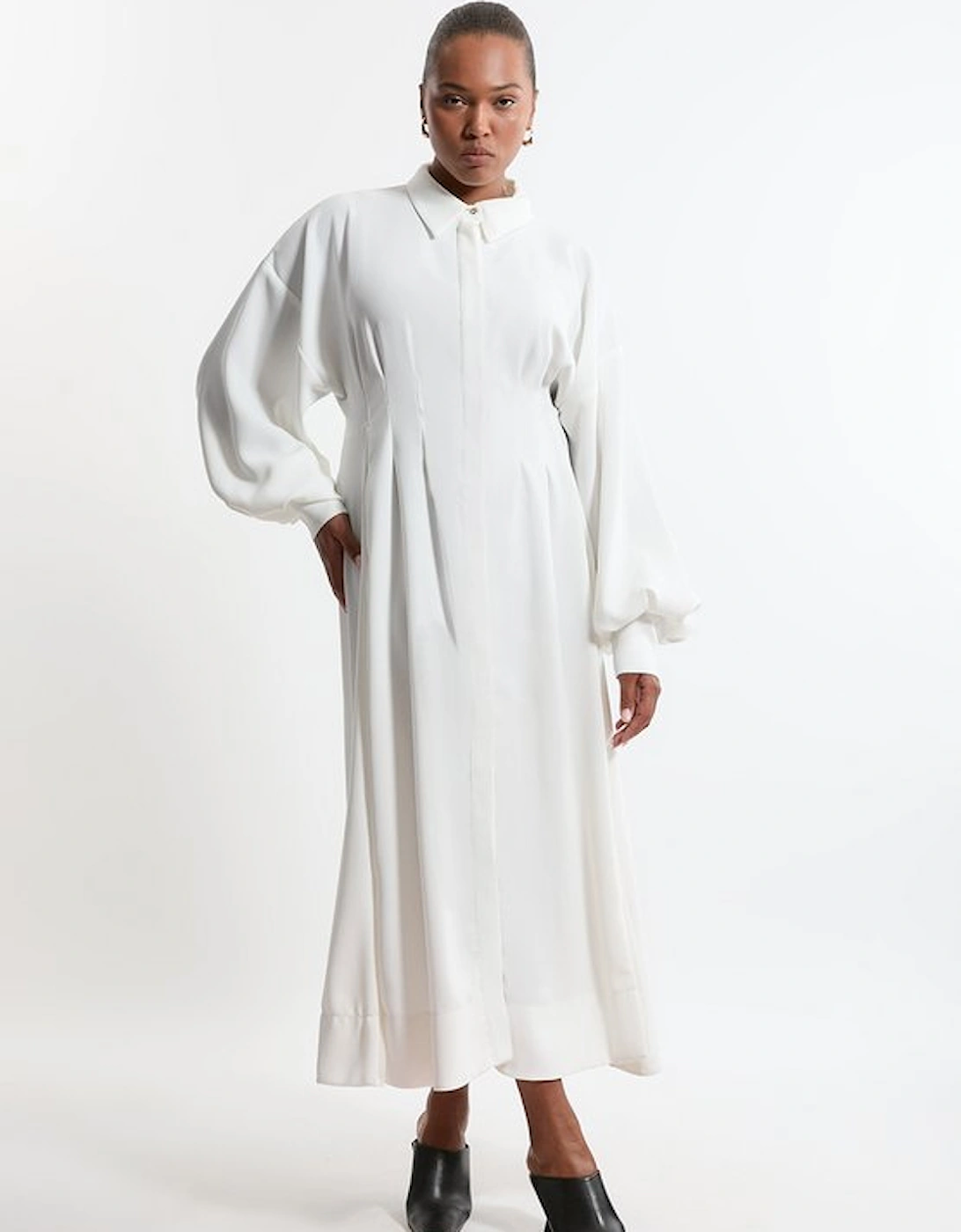 Plus Size Compact Stretch Viscose Long Sleeve Woven Maxi Shirt Dress, 5 of 4