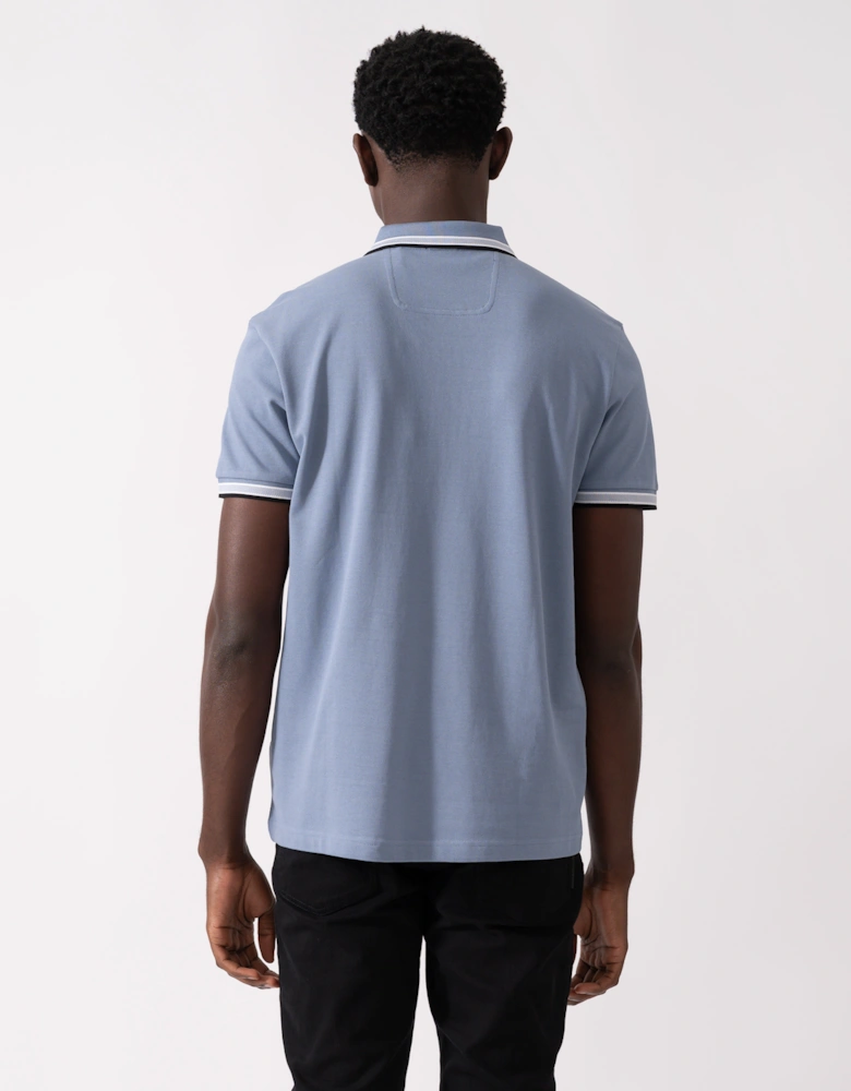 BOSS Green Paddy Mens Cotton-Piqué Polo Shirt with Contrast Logo - Open Blue 490