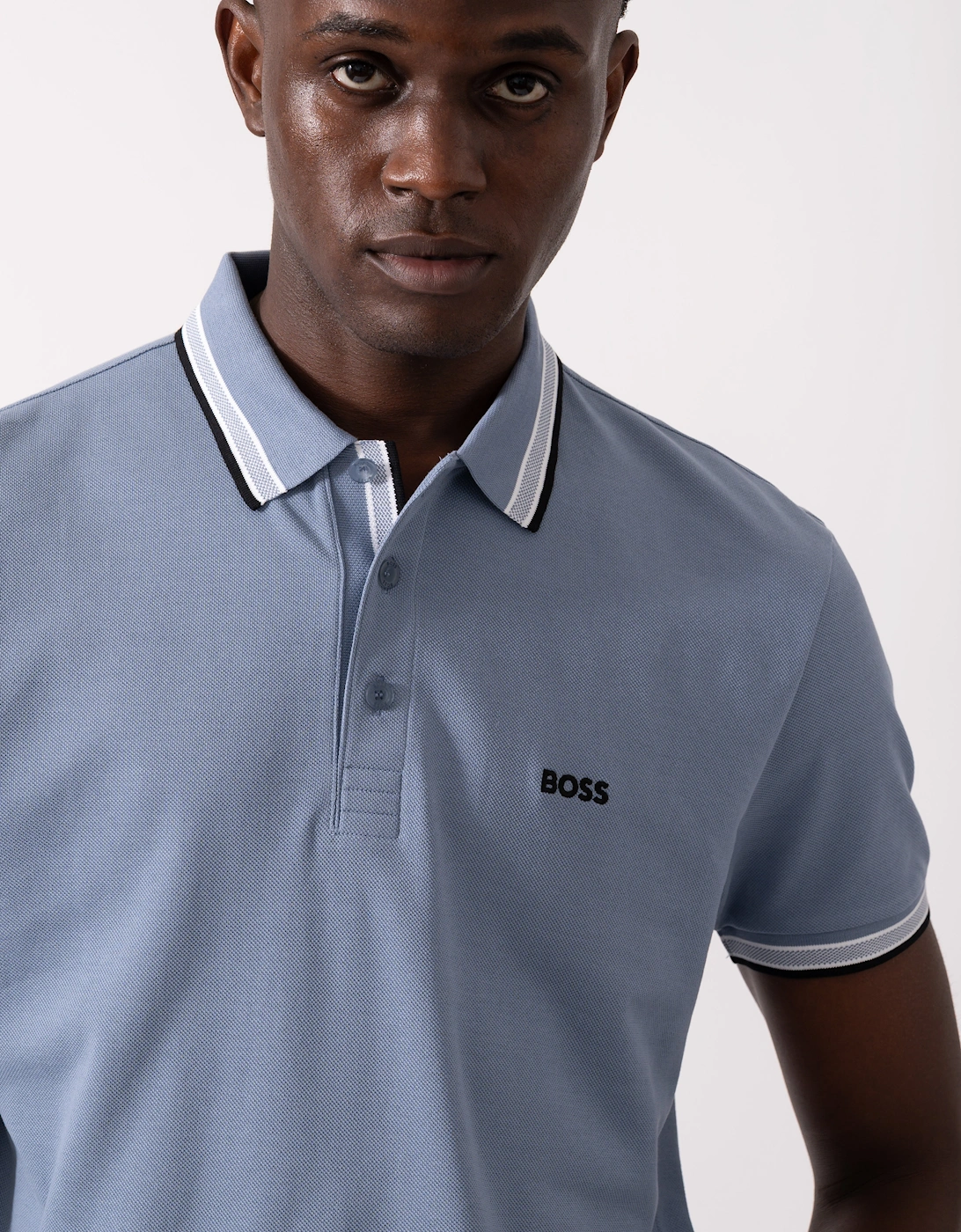 BOSS Green Paddy Mens Cotton-Piqué Polo Shirt with Contrast Logo - Open Blue 490