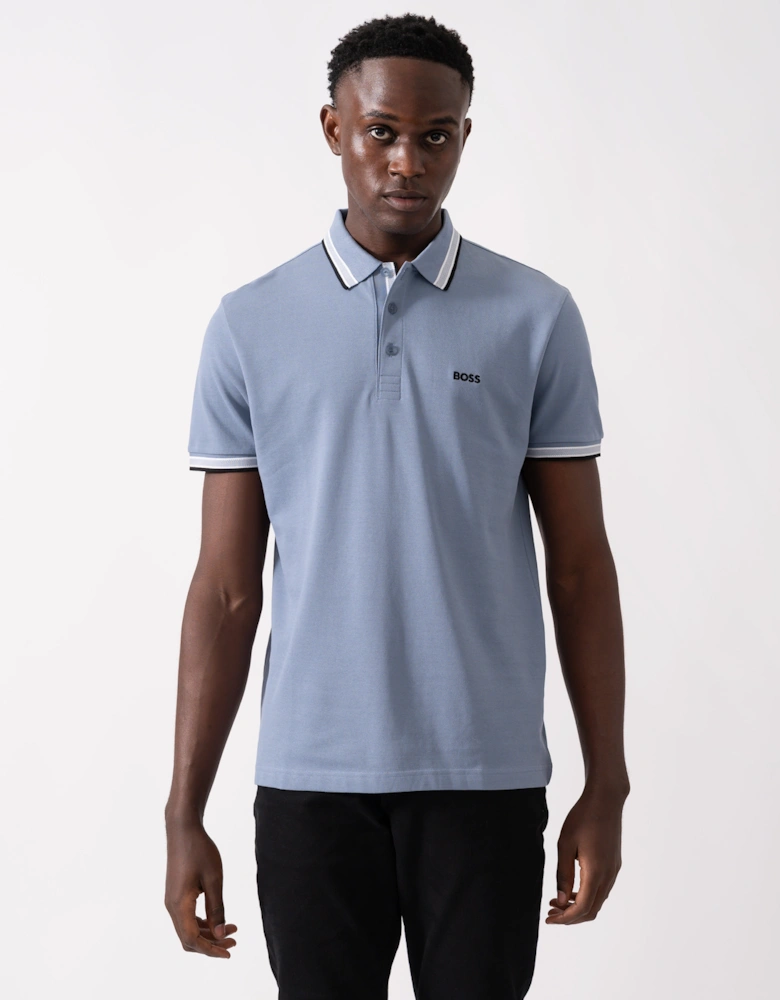 BOSS Green Paddy Mens Cotton-Piqué Polo Shirt with Contrast Logo - Open Blue 490
