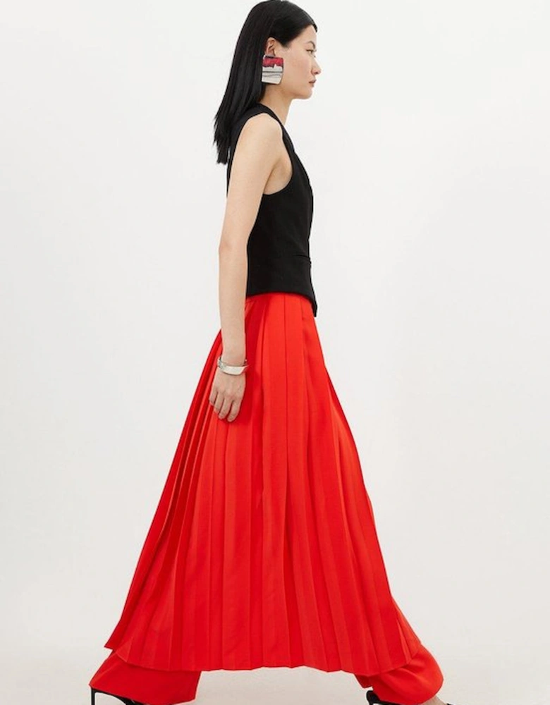 Soft Tailored Detachable Pleated Wrap Skirt Straight Trouser