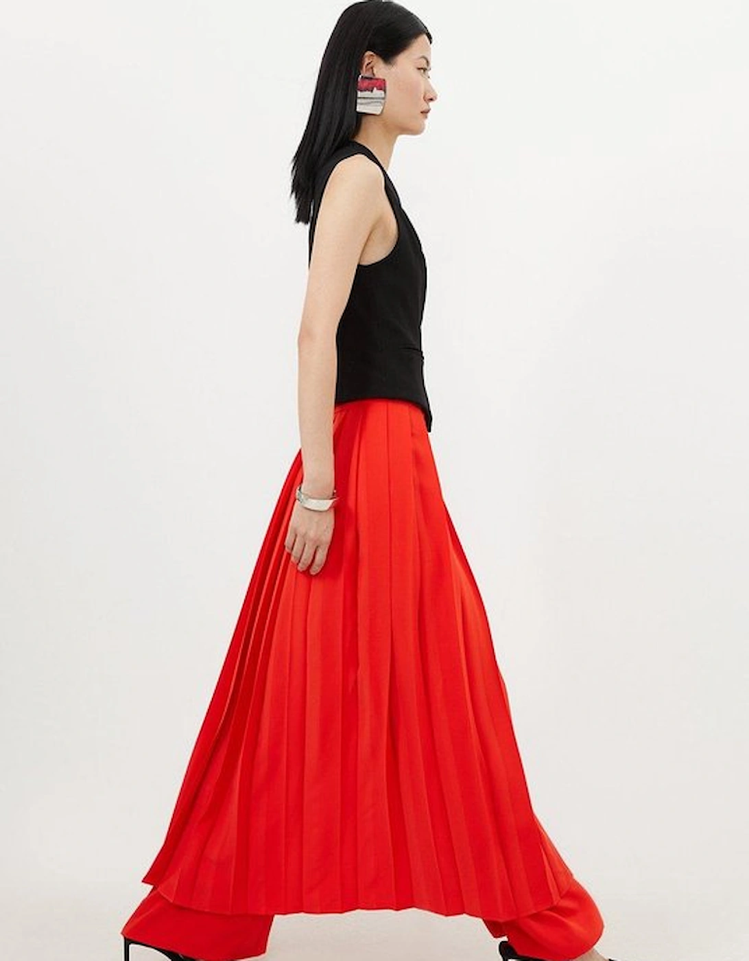 Soft Tailored Detachable Pleated Wrap Skirt Straight Trouser