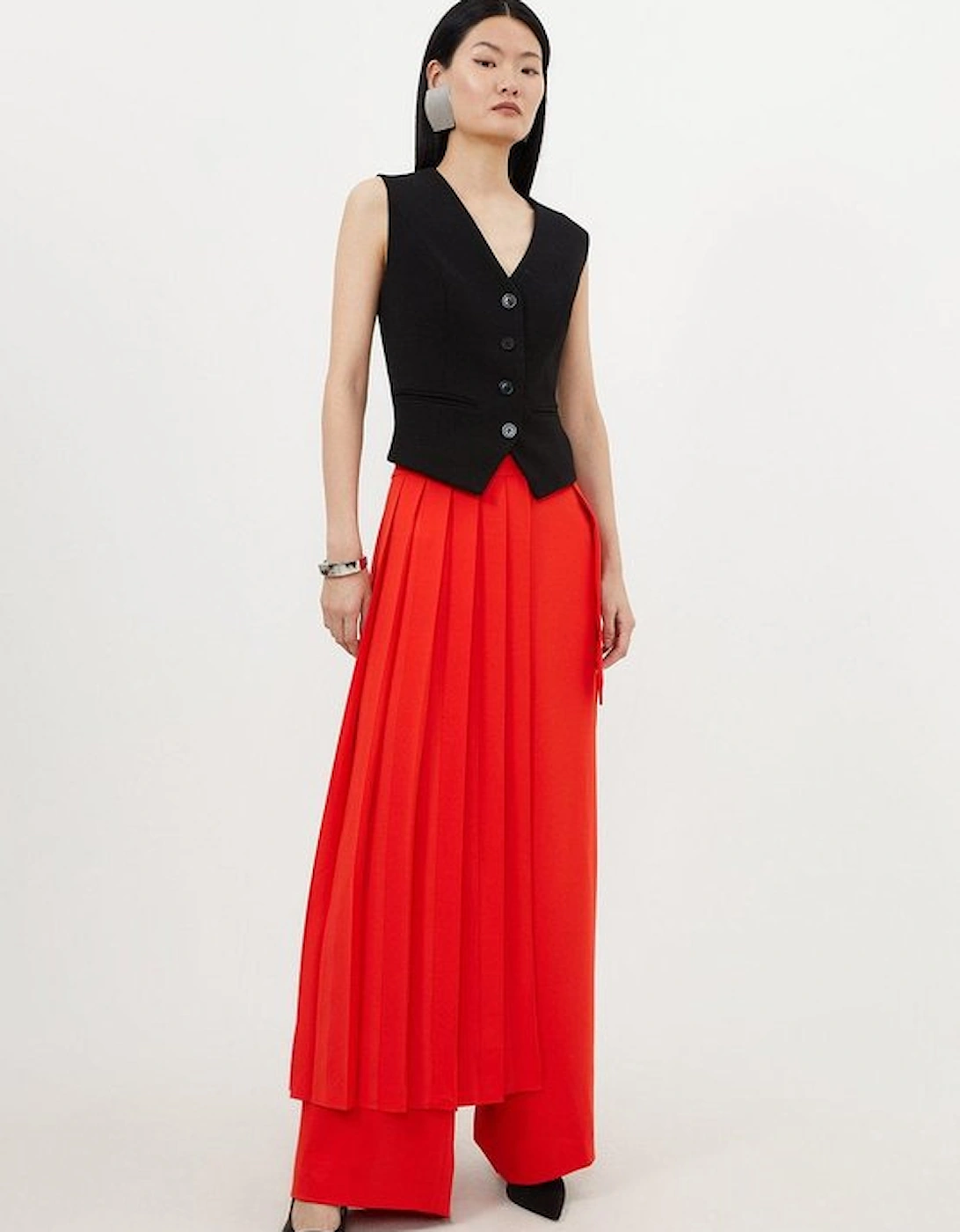 Soft Tailored Detachable Pleated Wrap Skirt Straight Trouser, 5 of 4