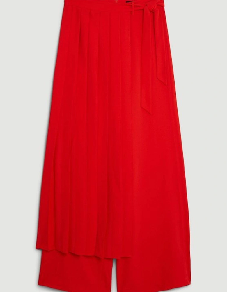 Soft Tailored Detachable Pleated Wrap Skirt Straight Trouser