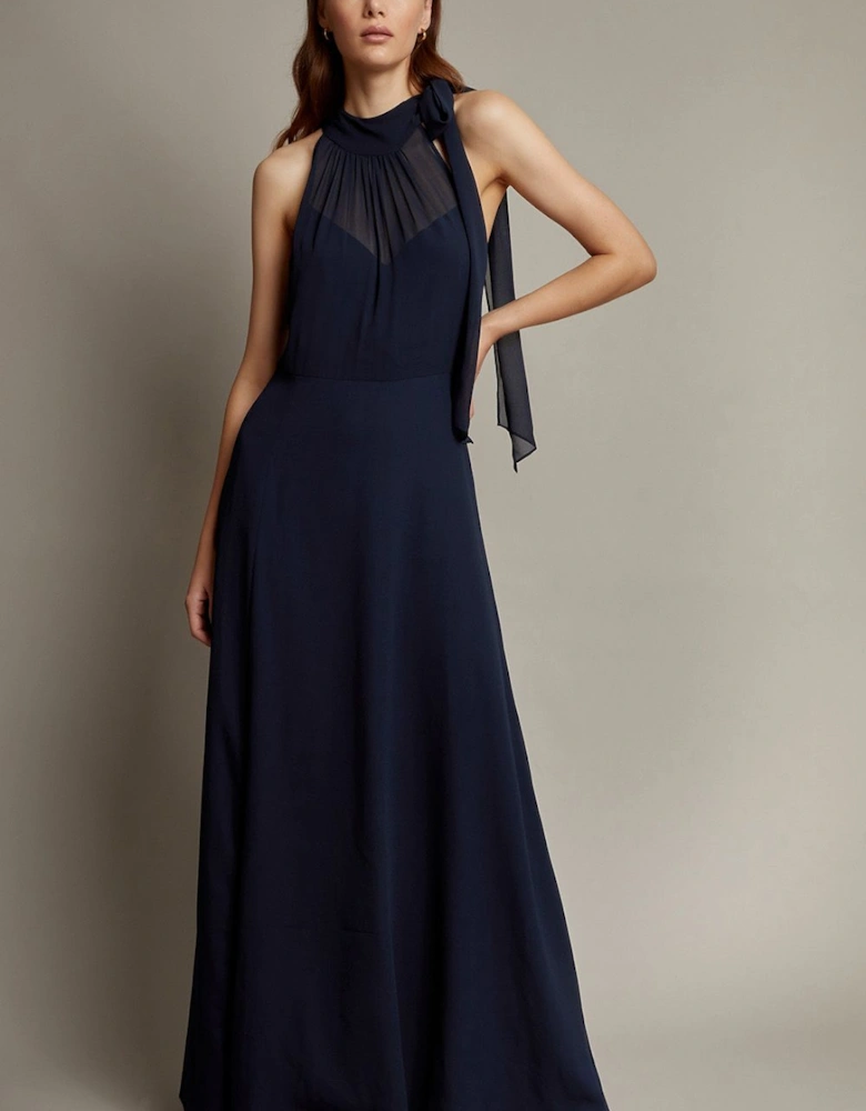 Monika Halter Chiffon Maxi Dress Blue