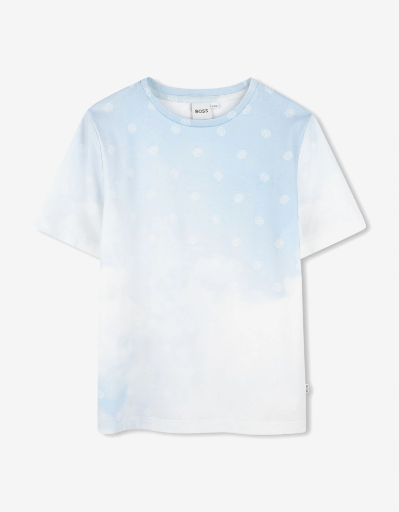 BOSS Boys Double B Cloud Print T-Shirt in Blue
