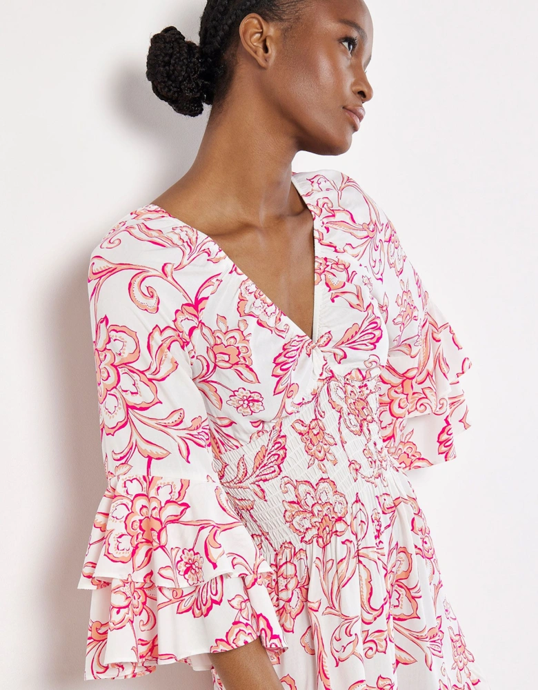 Sarasa Floral Smocked Ruffle Mini Dress