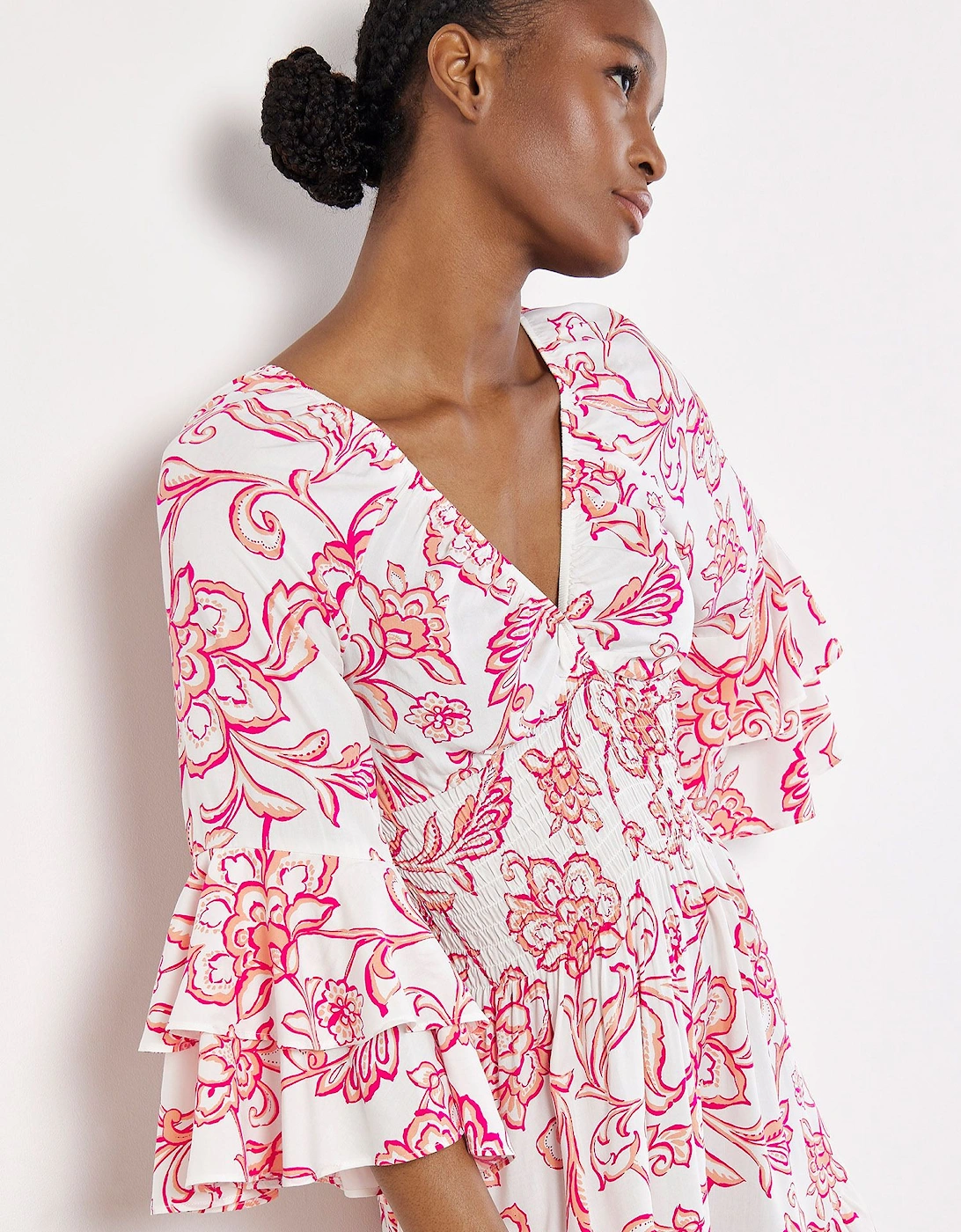 Sarasa Floral Smocked Ruffle Mini Dress, 2 of 1