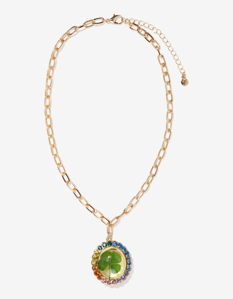 Girls Lucky Streak Real 4-Leaf Clover Necklace in Multicolour