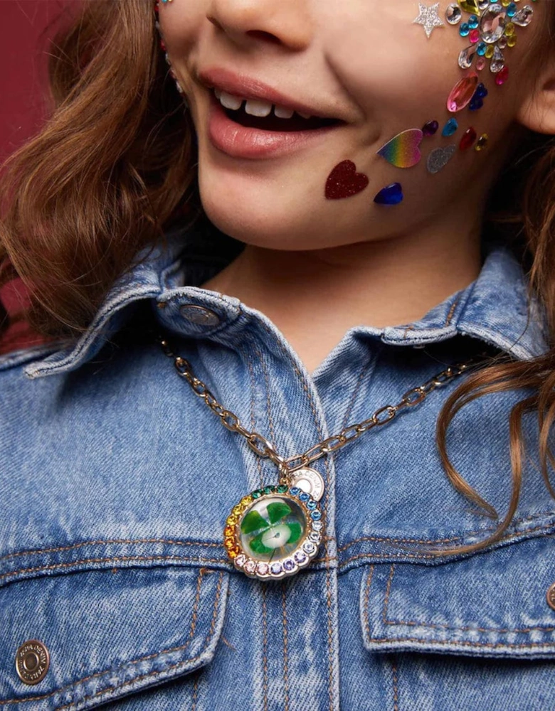Girls Lucky Streak Real 4-Leaf Clover Necklace in Multicolour