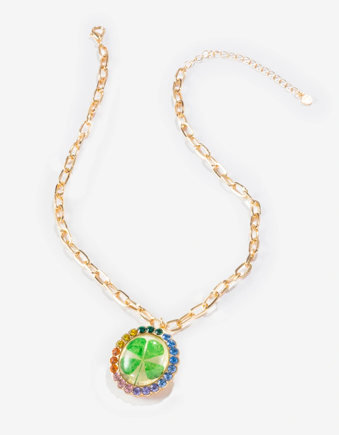 Girls Lucky Streak Real 4-Leaf Clover Necklace in Multicolour, 8 of 7
