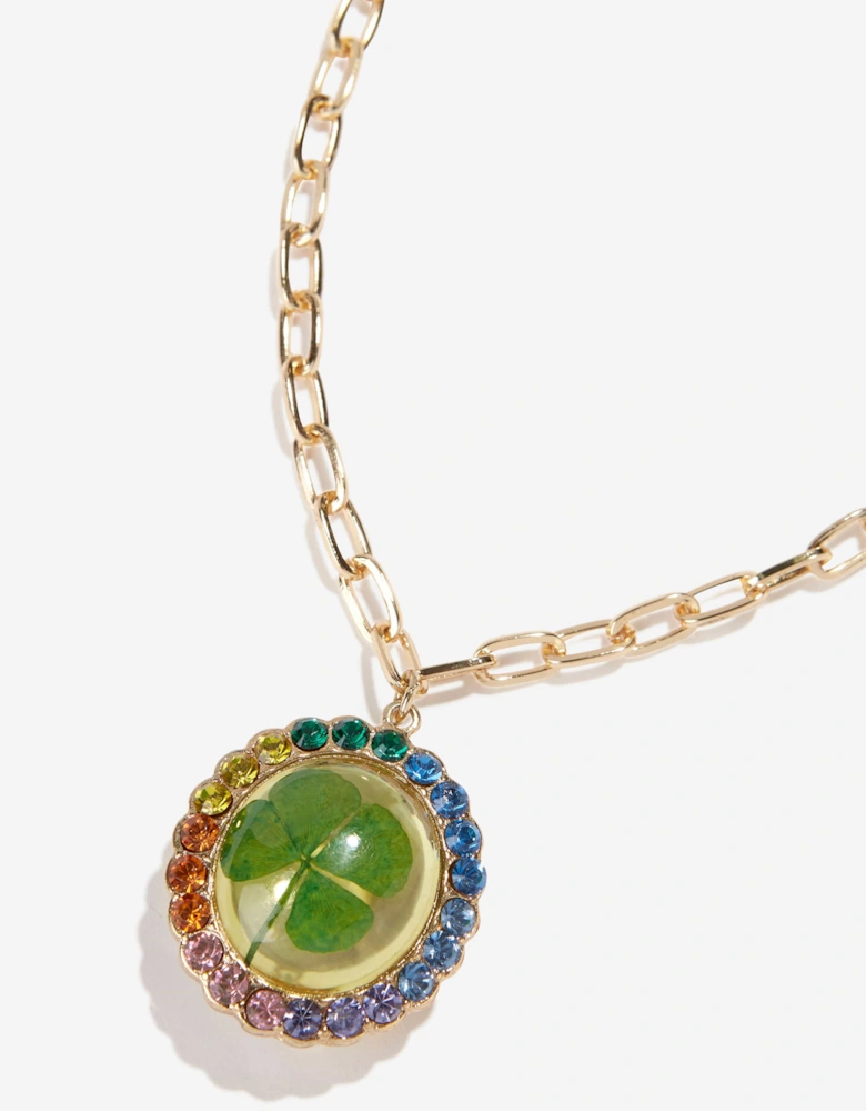 Girls Lucky Streak Real 4-Leaf Clover Necklace in Multicolour