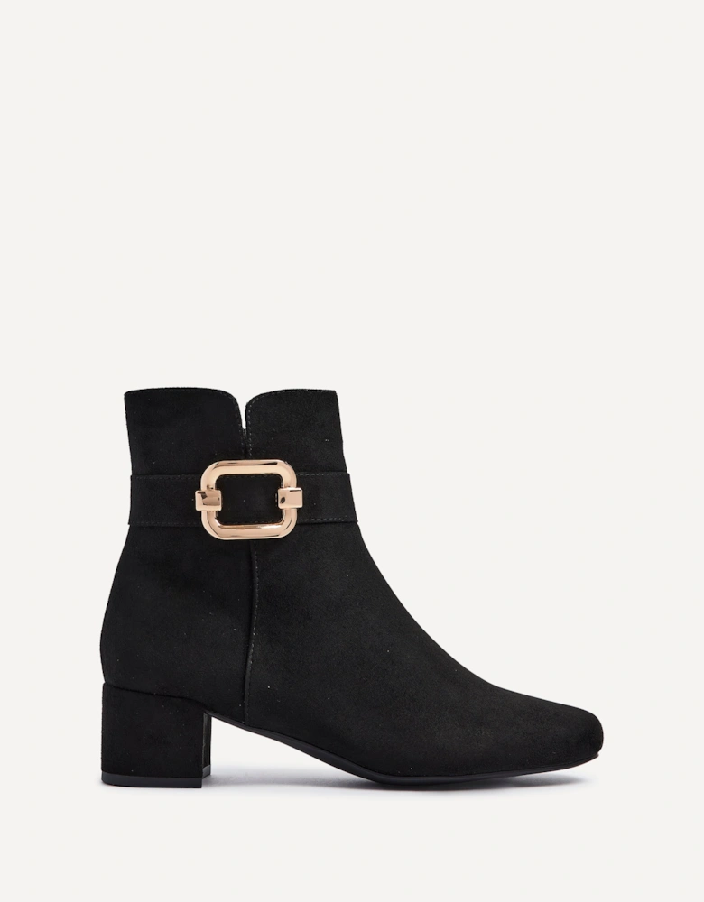 Daphne Black Faux Suede Block Heel Ankle Boot