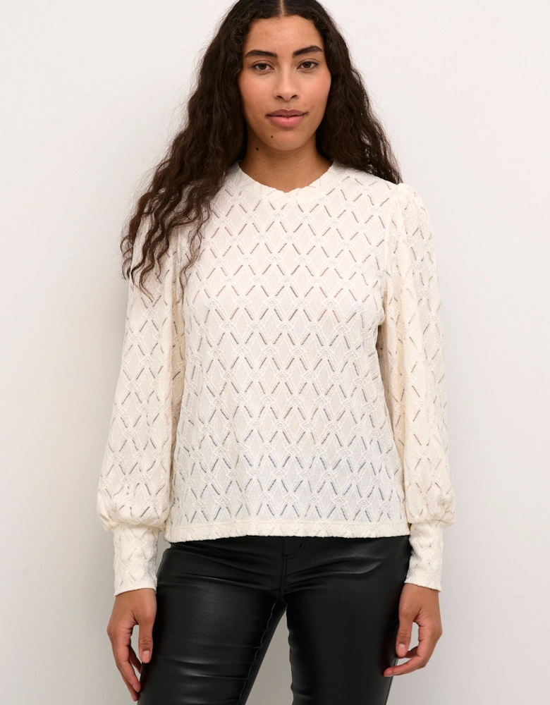 KAtine Round Neck Chunky Lace Blouse Plain