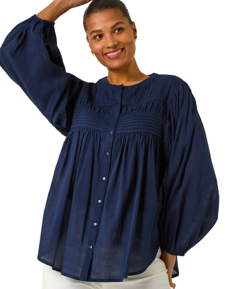 Pleat Detail Button Through Blouse