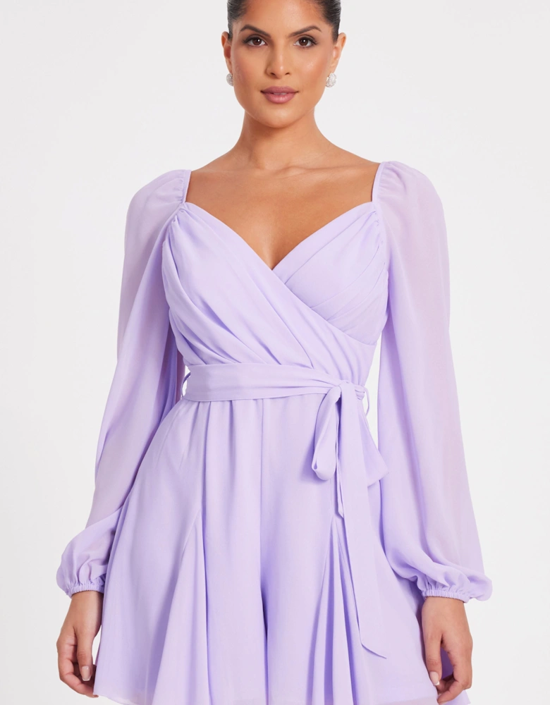 Lilac Chiffon Long Sleeve Playsuit