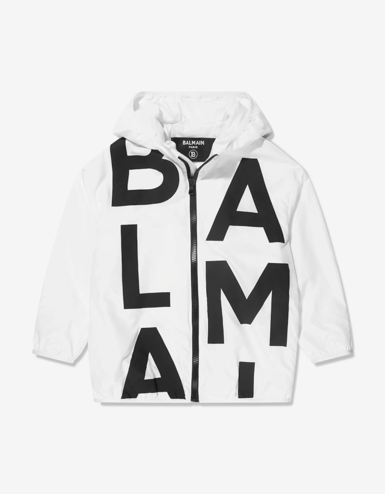 Boys Logo Print Hooded Jacket in White