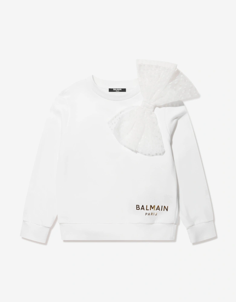 Girls Bow Sweatshirt in White