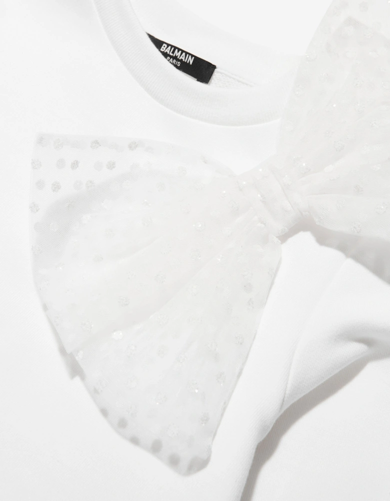 Girls Bow Sweatshirt in White