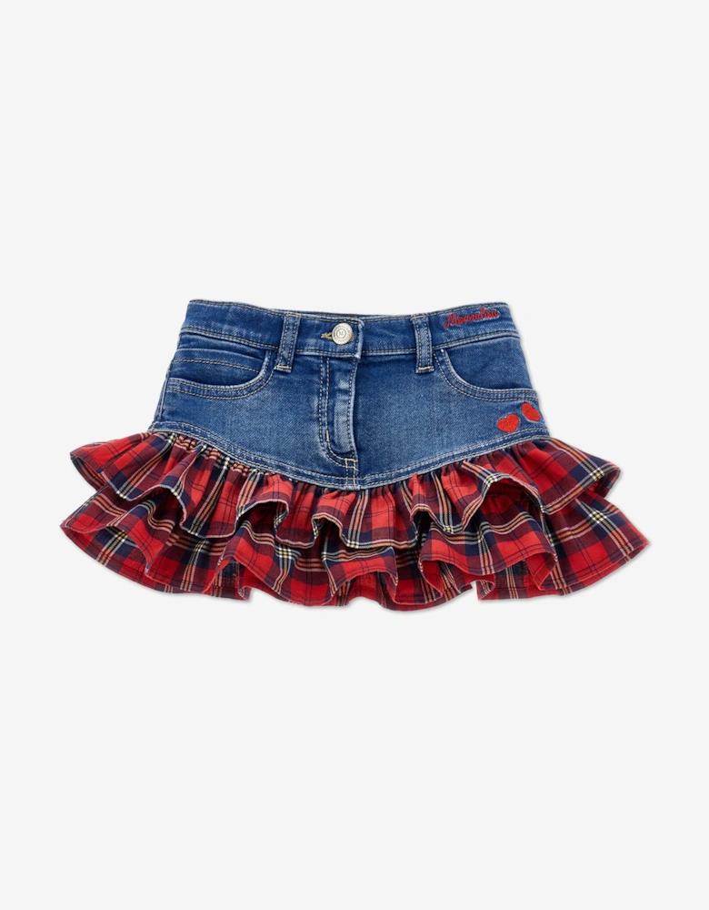 Baby Girls Tartan Ruffle Denim Skirt in Blue