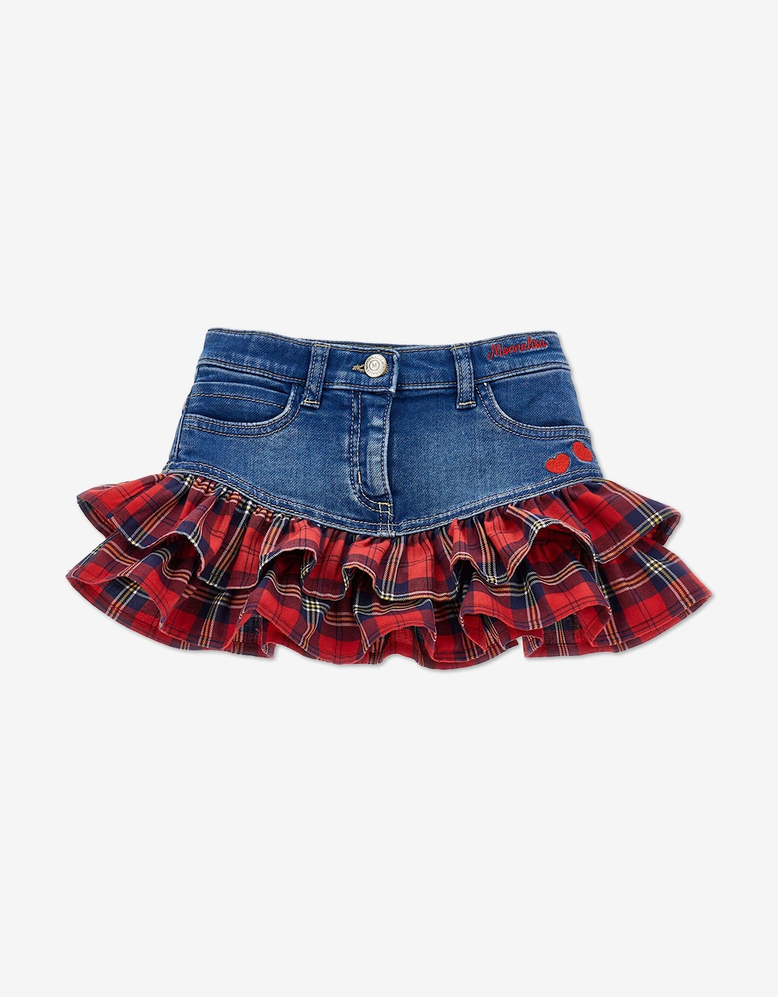 Baby Girls Tartan Ruffle Denim Skirt in Blue, 5 of 4