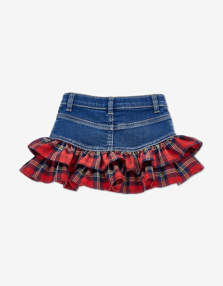 Baby Girls Tartan Ruffle Denim Skirt in Blue