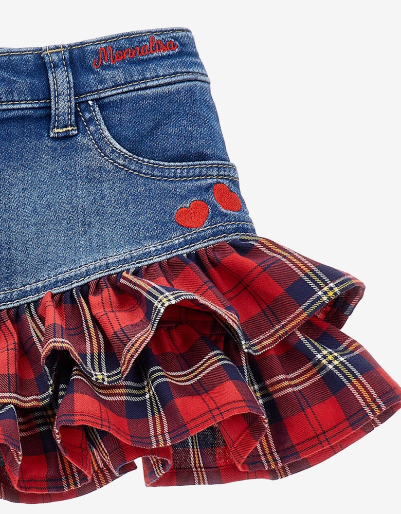 Baby Girls Tartan Ruffle Denim Skirt in Blue